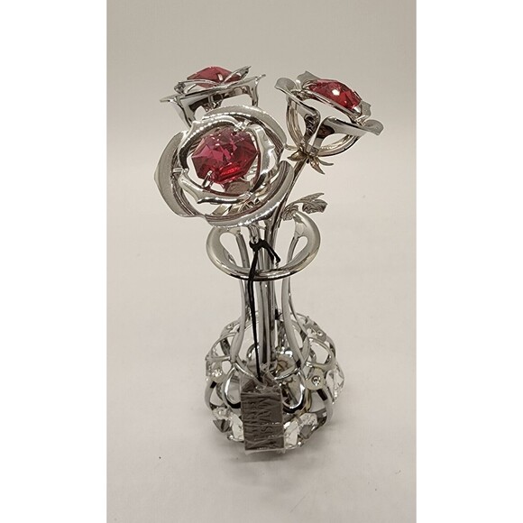 MATASHI CHROME PLATES SILVER FLOWERS BOUQUET and Vase Unique See! - Picture 13 of 13